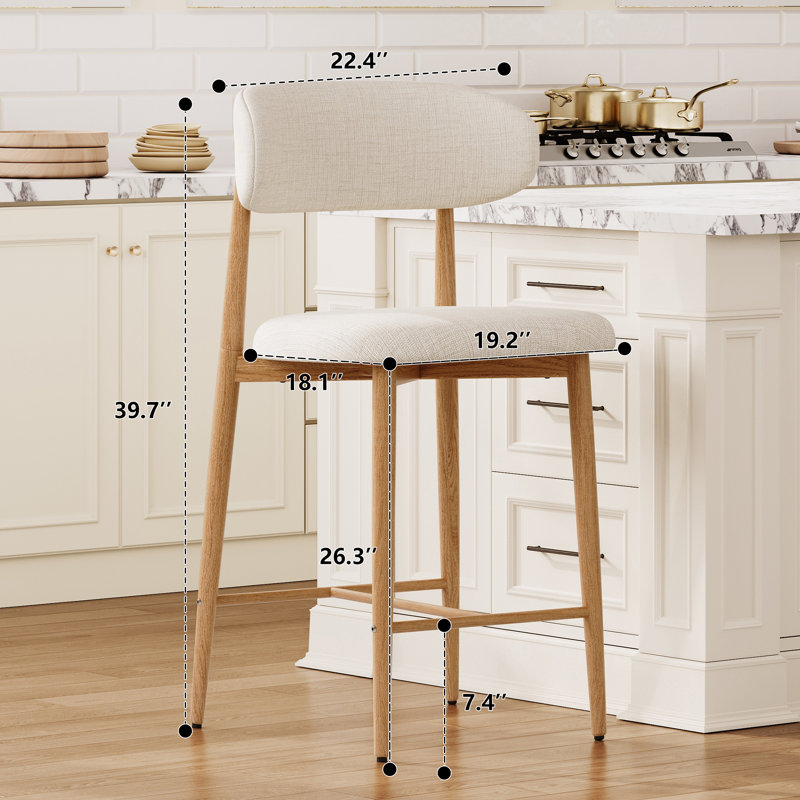 Ensemble de 4 tabourets de bar Mid-Century modernes de 26 po à hauteur de comptoir avec dossier incurvé ergonomique et siège rembourré en lin