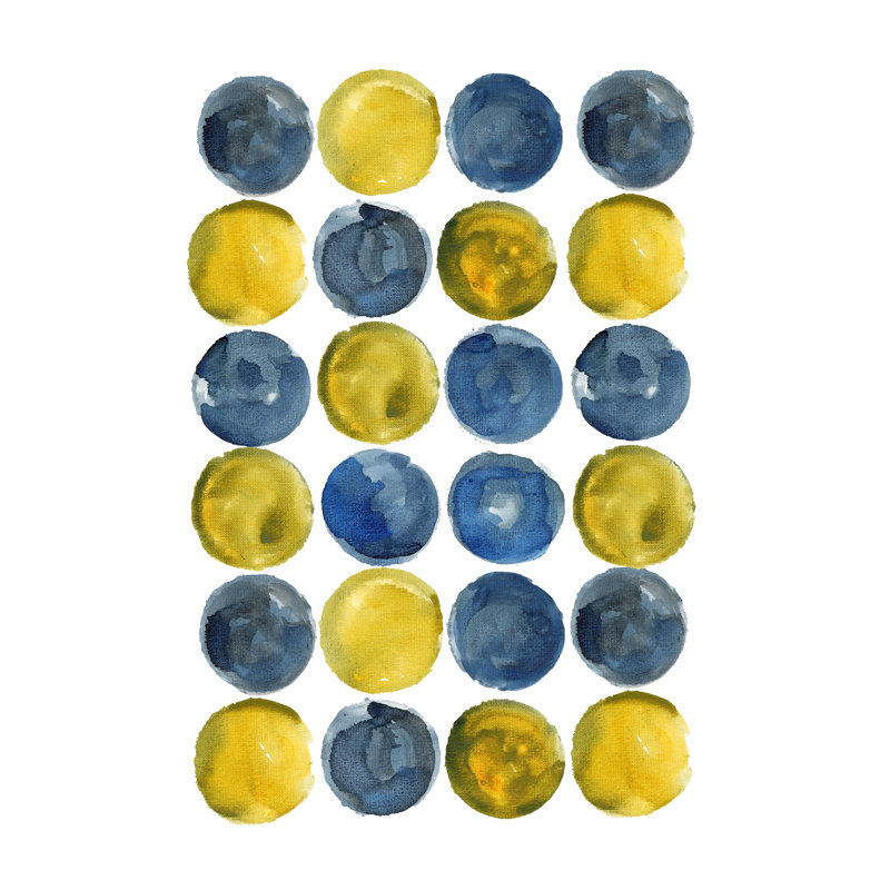 Reproduction d’art sur toile tendue jaune/bleu à pois, H 12 po x l 8 po