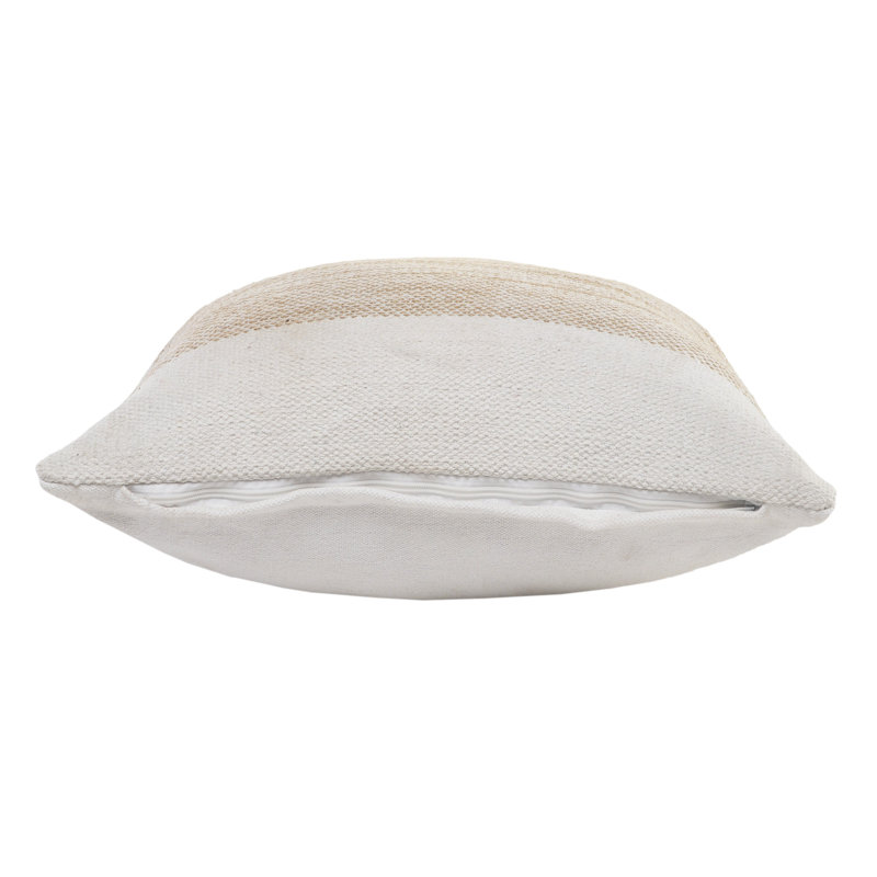 Ivory and Tan Striped Jute Cotton 20" Square Throw Pillow