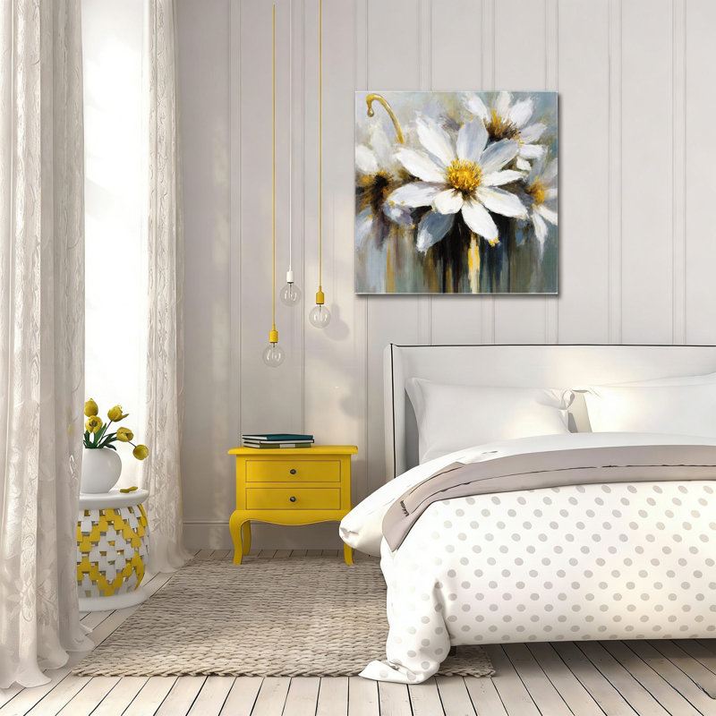 Panneau de marguerites blanches audacieuses, sans cadre, murale, 16 x 16 po