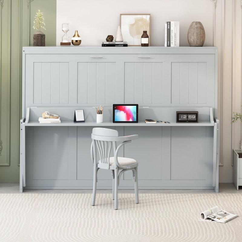 Mihoko Murphy Bed Cabinet with Display Shelf, Full, Navy