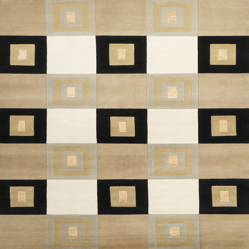 Tapis gris/vert contemporain, Carré 8 pi