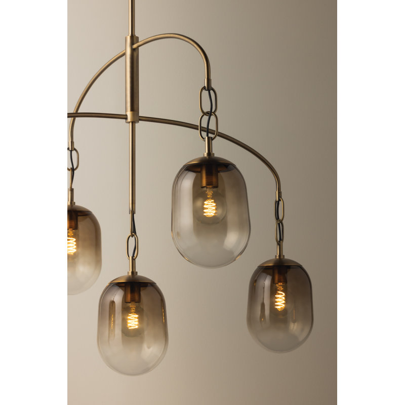 Troy Lighting Harvey wide Light Chandelier in Patina Brass, 16.25" H x 39" W x 39" D, 5 Lights