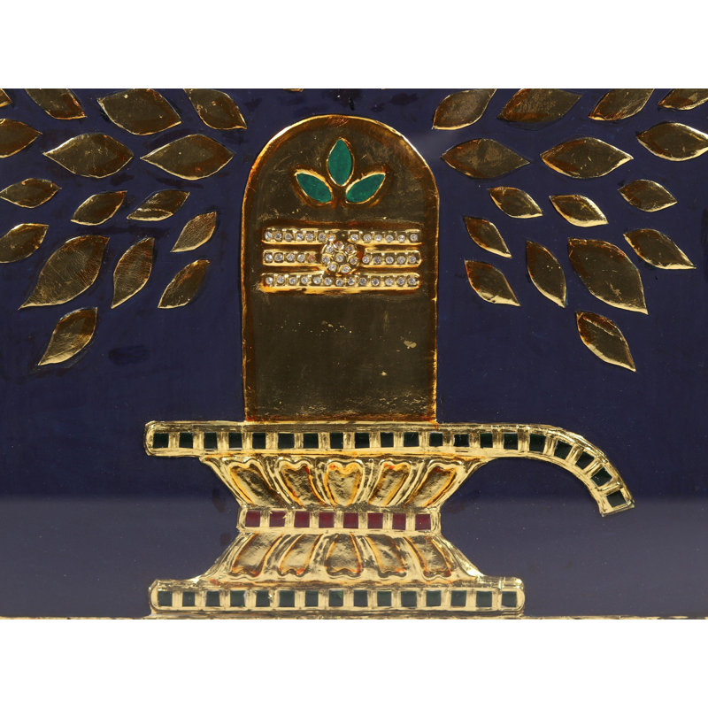 18 "Shivlinga Abhishekam avec Bel Patras | Peinture encadrée de Tanjore