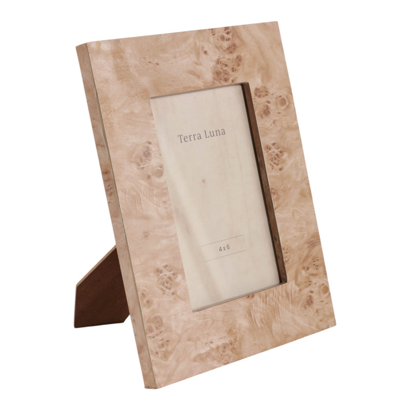 Cadre photo rectangulaire contemporain en placage de loupe pour entrée - Vitrine décorative pour étagère de salon - Beige