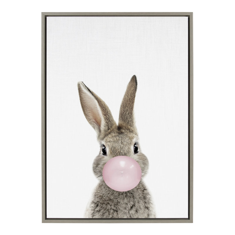 «Bubble Gum Bunny» par Amy Peterson, reproduction d'art sur toile encadrée, H 33 po x l 23 po, Gris