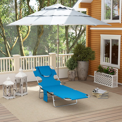 Tanning Chair with Face Hole, 5-Level Folding Lounge Chair, Blue