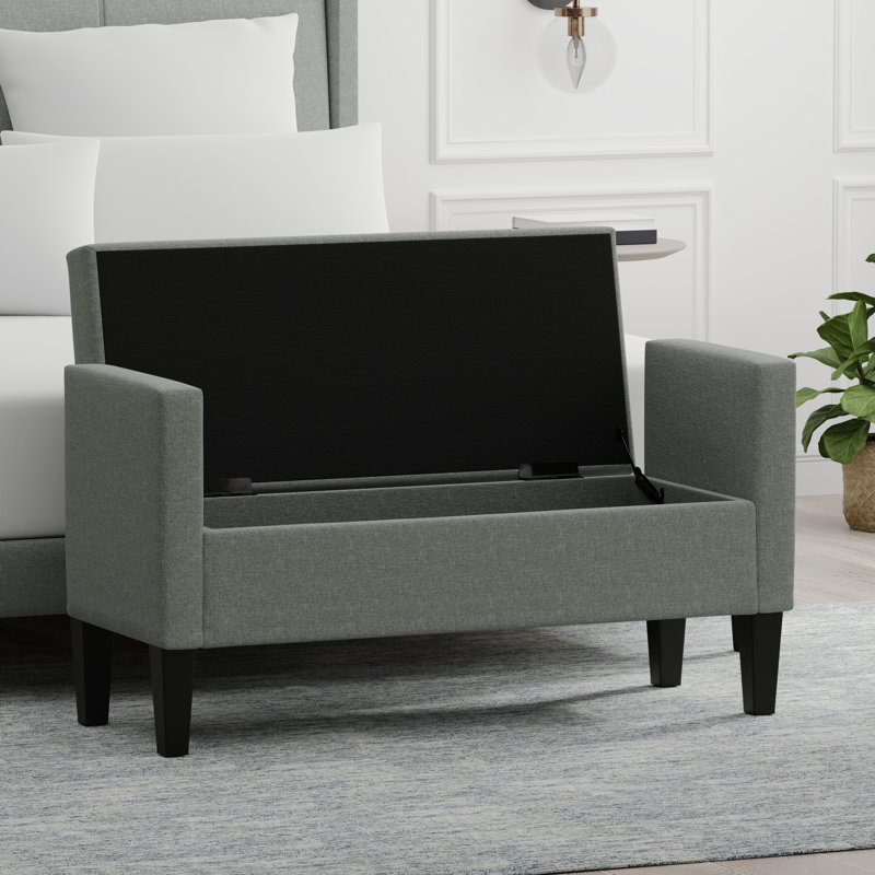 Banc de rangement à couvercle rabattable rembourré, Pierre, H 24 po x l 46,06 po x P 17,8 po
