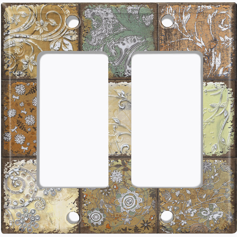 Flower Damask Faded Block Print 2-Gang Rocker Wall Plate