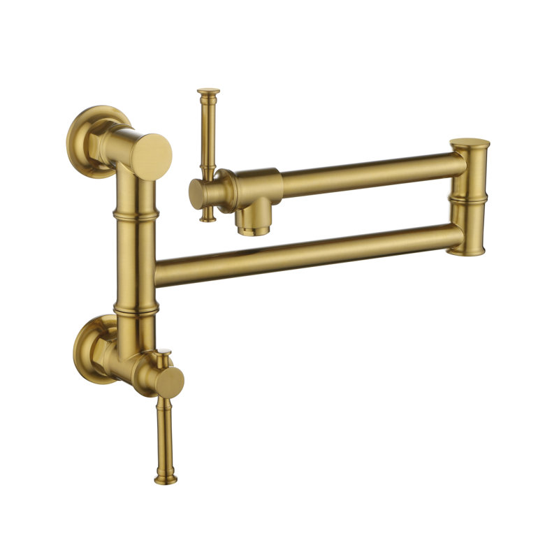 Wall Mounted Pot Filler Faucet, Modern Brass Pot Filler Two-Attachment Waln Pot Filler Swing Arm, Brushed Gold