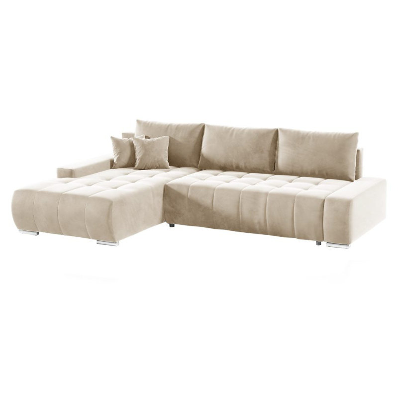 Asaan 3 Seater Velvet Sofa & Chaise, Left Hand Facing, Beige