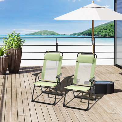 Chaises de terrasse pliantes (2). Assise confortable avec. Dossier réglable. Pour le jardin, la cour arrière, la pelouse. Pliable pour économiser de l'espace. Solide. 264 lb Capacité de chaises de patio de 2 po Fauteuil à dossier en toile
