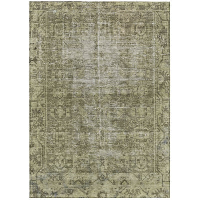 Tapis oriental lavable oriental vert olive 5 pi x 8 pi