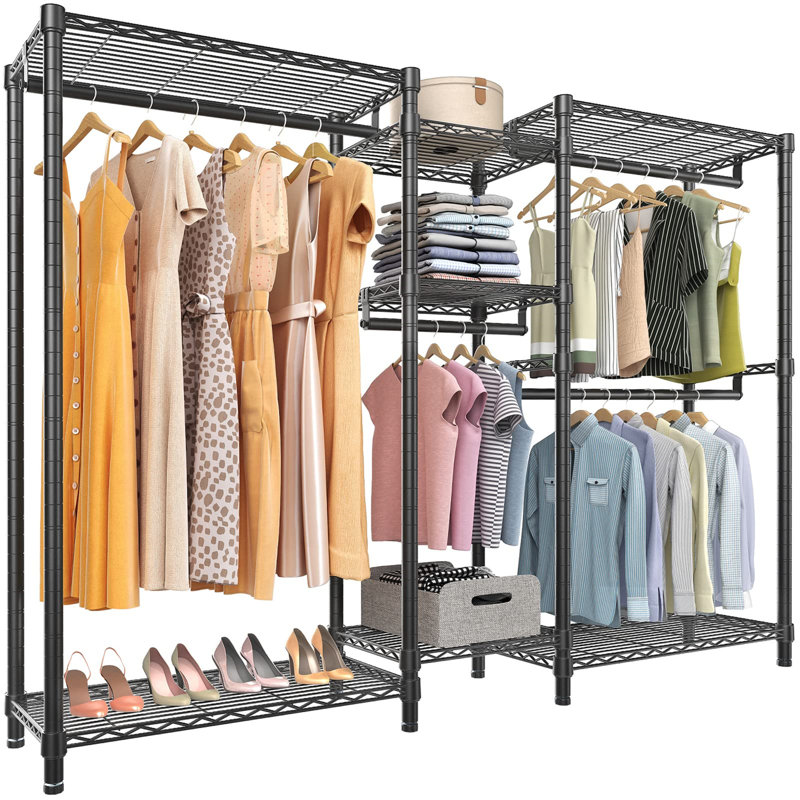Black Heavy Duty Portable Wire Garment Rack with Shelves