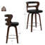 Tabouret de bar pivotant rembourré avec structure en bois Mundrae, pieds en bois d'hévéa-743875441