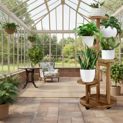 5-Tier Walnut Wood Corner Plant Stand, Suitable For Living Room, Balcony, Garden, And Terrace Use, Perfect For Displaying Flower Pots.