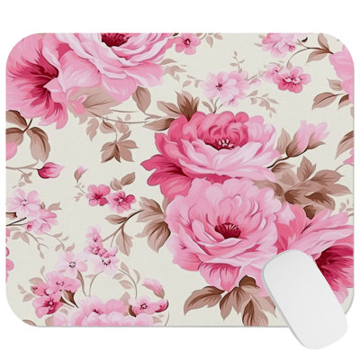 Floral Pink Flowers I Gaming Cute Office Laptop Desk Pad Gift Mat Square Rectangle Non-Slip Mousepad