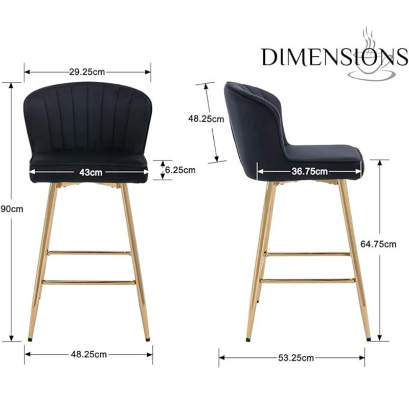 Upholstered Counter Stool with Metal Frame, Black