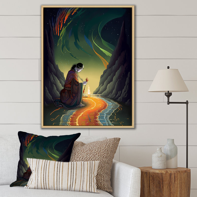 "Native Elder Meditation", reproduction sur toile, H 32 po x l 24 po x P 1 po, Cadre naturel flottant