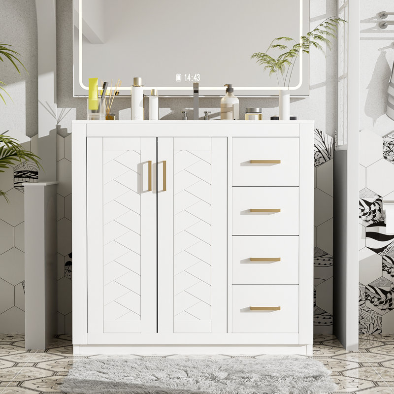 Ensemble de meuble-lavabo autoportant 36 po avec lavabo en céramique, Blanc