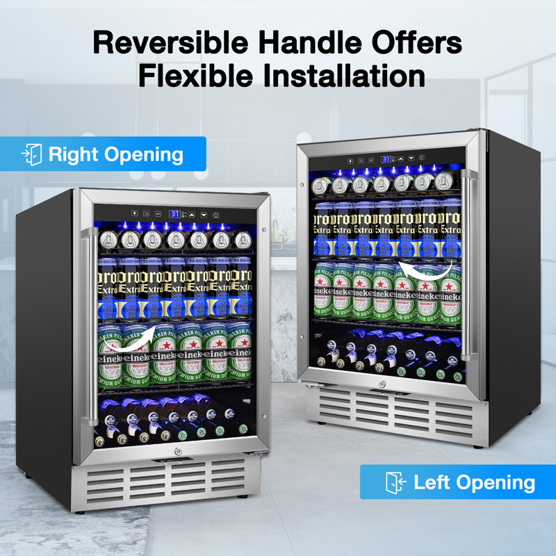 24-inch 210 Can Freestanding/Built-in Beverage Cooler - Energy Efficient, Quiet, Home Bar Fridge with Safety Lock