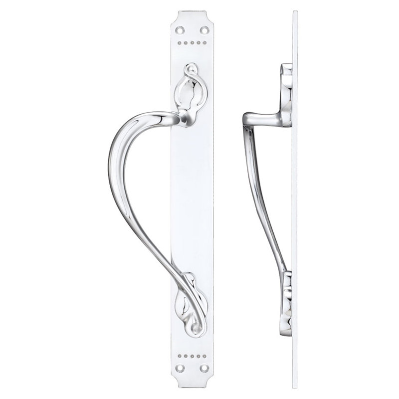 Cast Brass Pull Handle with Art Nouveau Backplate, Polished Chrome
