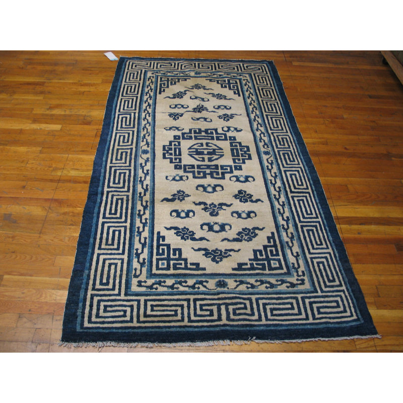Tapis mongol antique blanc et bleu