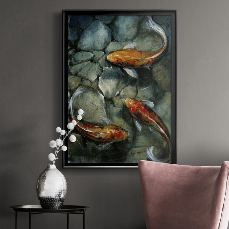 Tres Koi I - cadre photo, impression sur toile, Noir, H 24,5 po x l 18,5 po x P 1 po