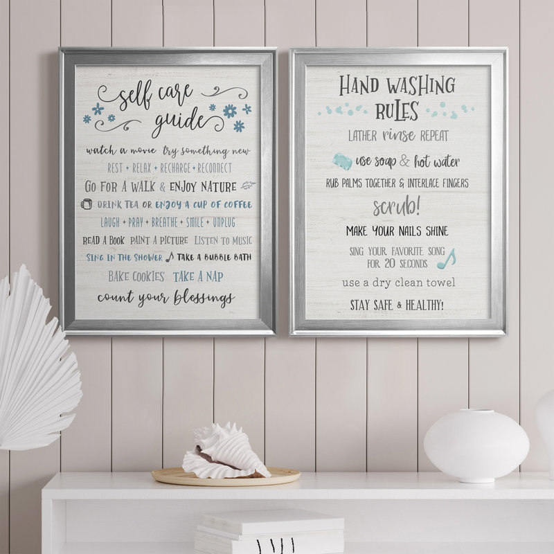 Guide to Self Care - Ensemble 2 pièces d'art textuel sur toile, H 18,5 po x l 49 po x P 1,5 po, Silver Framed Canvas