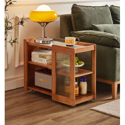 Chariot utilitaire mobile rétro en bois avec porte décorative en verre