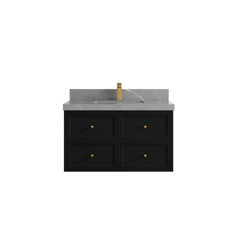 Ensemble de meuble-lavabo simple flottant 36 po Roswell, Gris Piatra