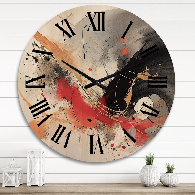 Horloge murale surdimensionnée en bois noir et rouge, Très grand