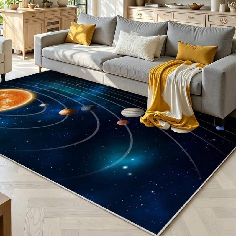Tapis transparent lavable à la machine, système solaire, modèle Nasa, Rectangle 71 po x 98 po