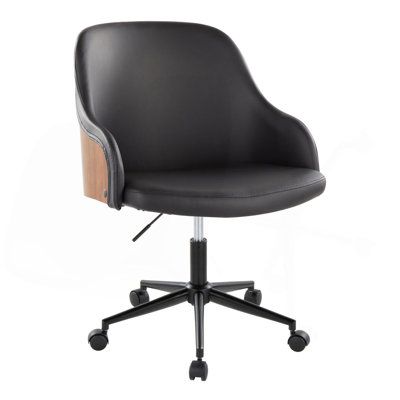Office Chair In Black Metal, Walnut Wood, And Faux Leather