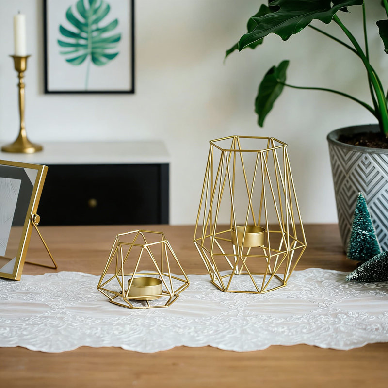 Geometric Hexagon Metal Tea Light Candle Holders, Hollow Iron Votive Candleholders For Vintage Wedding And Modern Home Table Decor