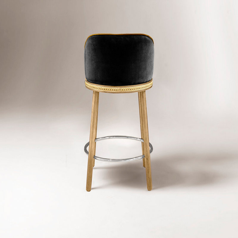 Alma Counter & Bar Stool, Bar Stool (30" Seat Height), Black, Polished Nickel