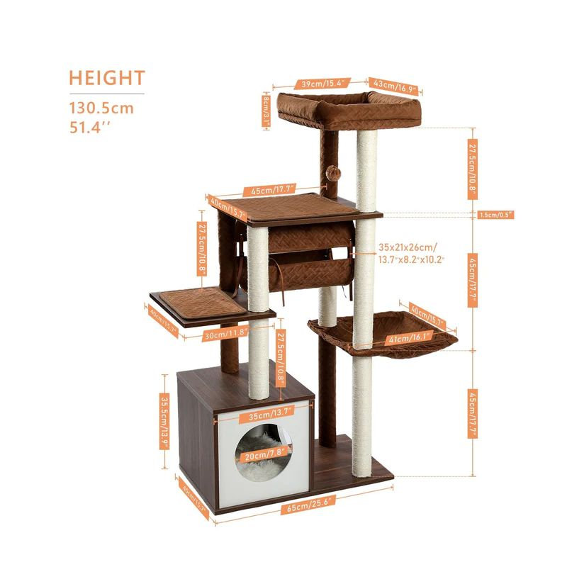 51" Ardhan Cool Luxury Cat Tree, Dark Brown