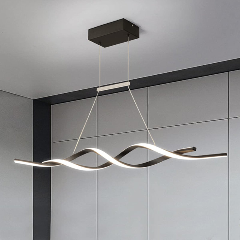 Luminaires de lustre modernes, luminaire suspendu à DEL à intensité variable avec télécommande, lustres à vagues en acrylique 3000K-6000K, 28W, noir