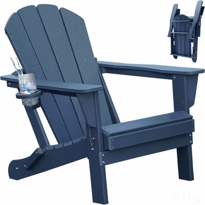 Chaise, chaises en plastique, chaise en PEHD, chaises pliantes, chaises d'extérieur avec porte-gobelet pour terrasse de jardin - bleu foncé