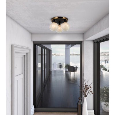 Rickey - 3-Light Semi-Flush Mount - Black - Brushed Brass - Glass