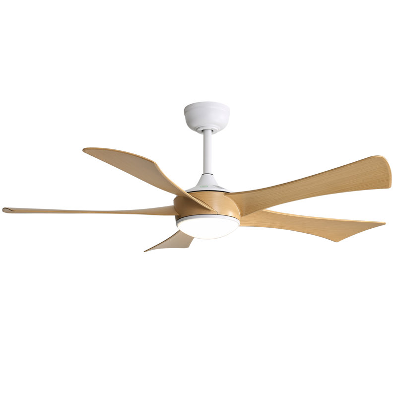Ventilateur de plafond moderne de 52 pouces avec lumière DEL 22W et 5 pales ABS télécommandées pour le salon, Blanc