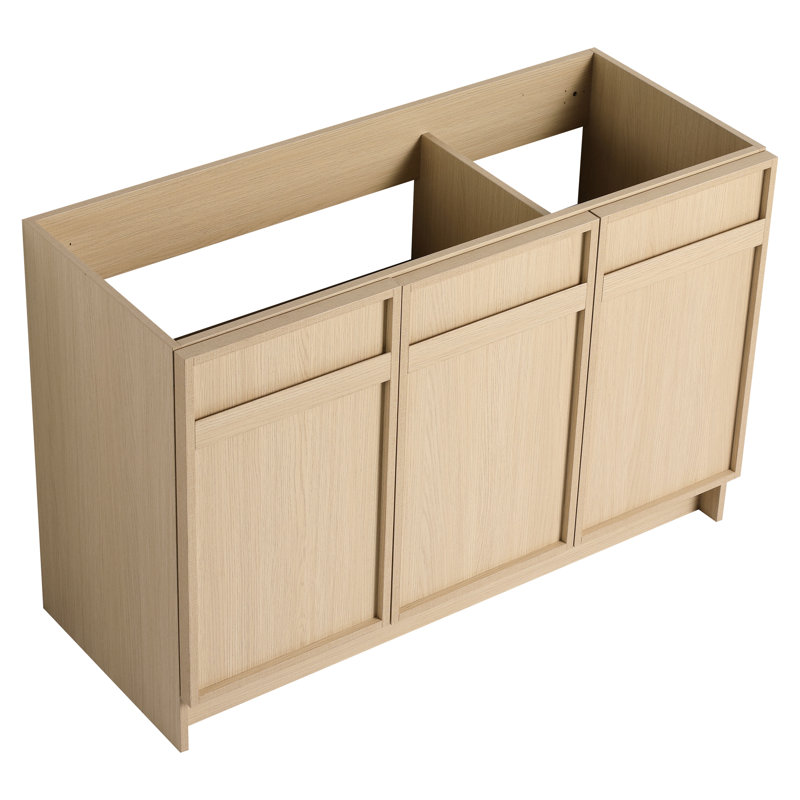 Meuble-lavabo de salle de bain 48 po, 3 portes à fermeture douce - Contreplaqué, portes de rangement autoportantes 48 po style moderne, - Contreplaqué