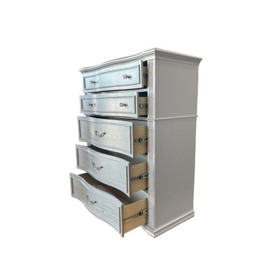 Commode Glam argentée avec poignées en faux cristal