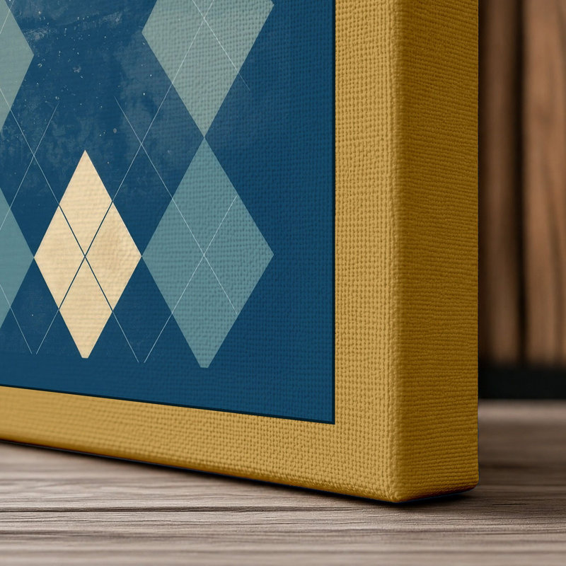 Argyle Pattern Geometric - Wrapped Canvas, Ochre Border, 24x16 - 61.0 x 40.6 cm