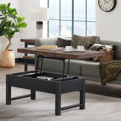 Rundell Pomona 42""W Lift-top Coffee Table with Hidden Storage and Recycled Wood Finish, Solid Pine Occasional Furniture for Rustic Industrial Style Li -  Trent Austin Design®, BC6D570466D848FE98E0EE15811ECE9B