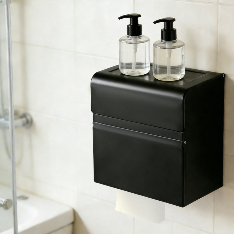Boîte à mouchoirs murale à 2 niveaux, porte-papier hygiénique en aluminium avec tablette de rangement pour salle de bain