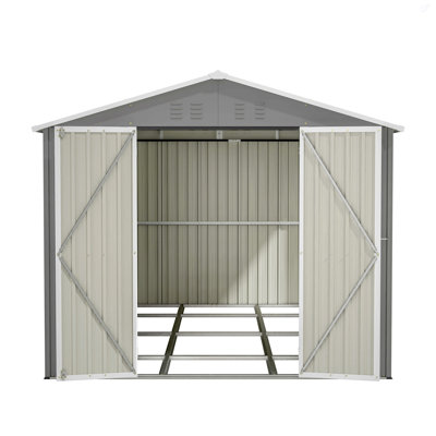 8 X 12 FT Outdoor Storage Shed, Large Metal Tool Storage With Aluminium Frame And Lockable Doors, Storage For Backyard Garden Patio Lawn, Grey