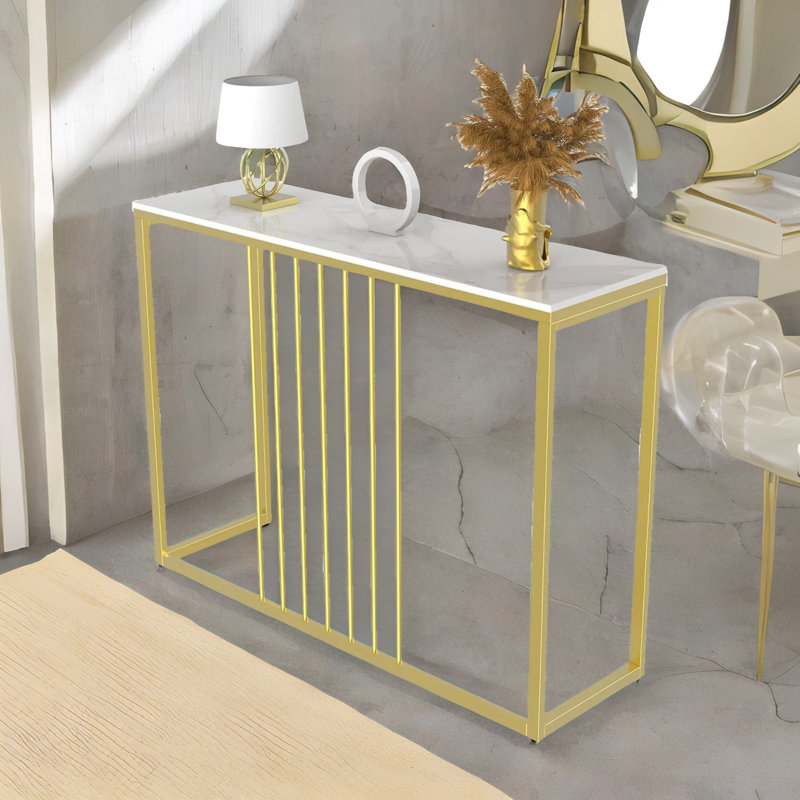 Marble Console Table Hallway Entryway Furniture, White/Gold