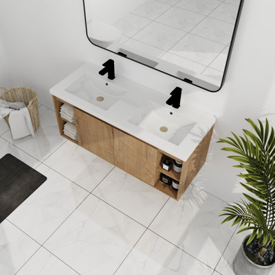 Meuble-lavabo double 47,25 po avec plateau en résine Hazlie