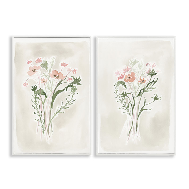 "Simple Watercolor Flowers", ensemble de 2 giclées par Elizabeth Medley, Giclée encadrée blanc bord de mer, H 18 po x l 12 po